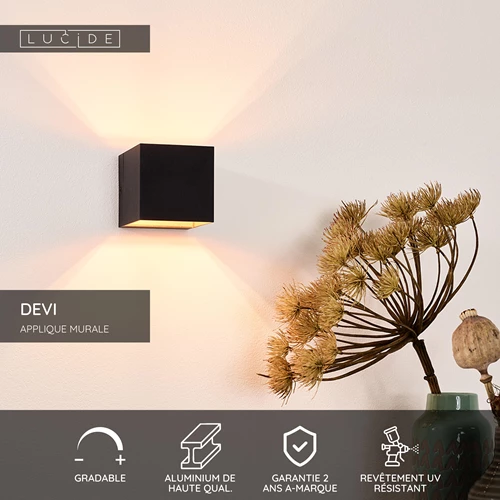Lucide DEVI - Applique murale - 1xG9 - Noir - USP